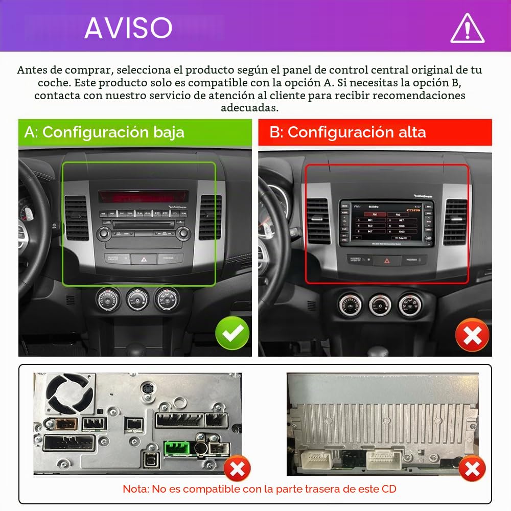 4+128G Android Radio Coche para Mitsubishi Outlander 2/Peugeot 4007/Citroen C-Crosser 9 Pulgadas IN-Cell Radio con Wireless Carplay Android Auto GPS Mirror Link Bluetooth WiFi/FM/RDS/EQ Cámara Trasera