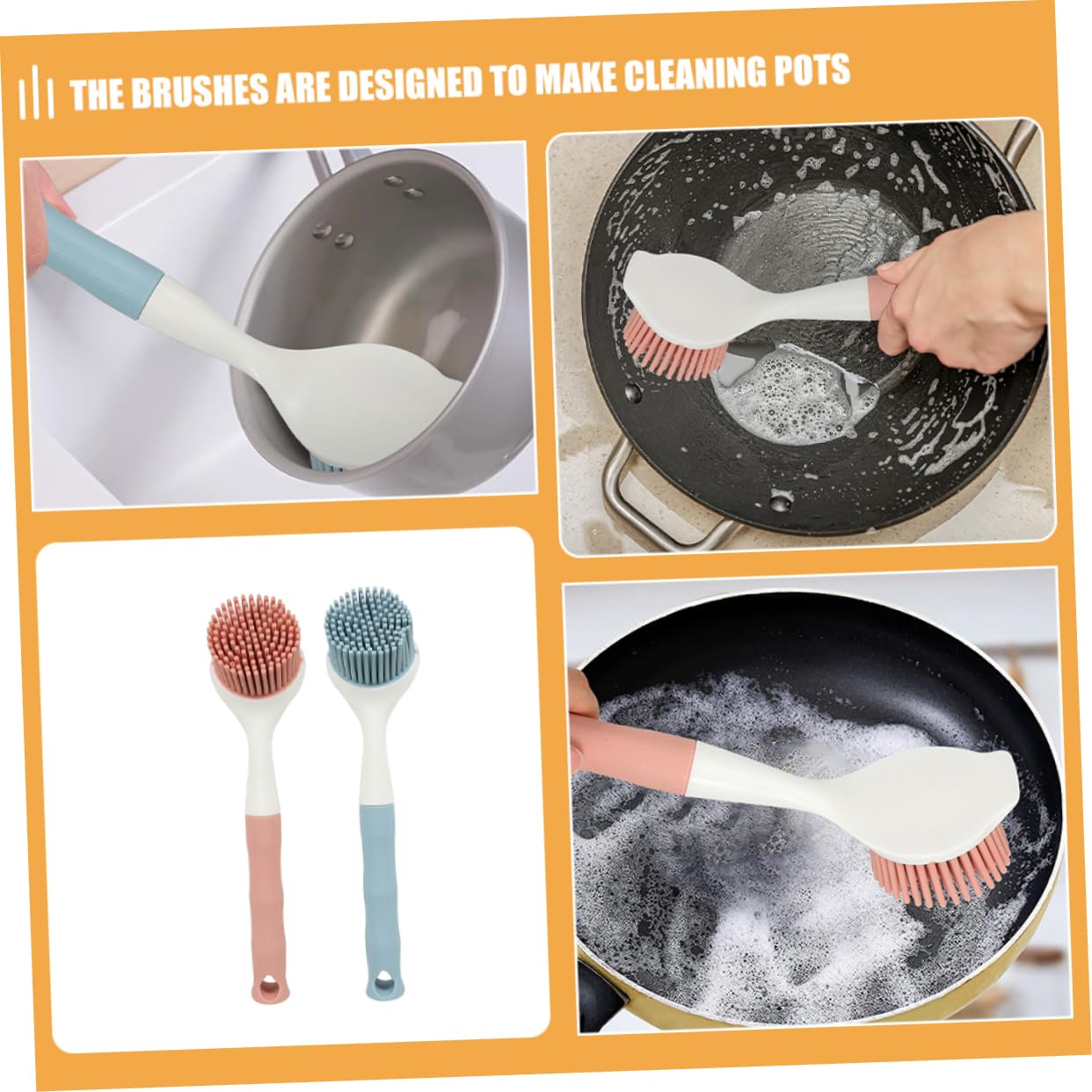 Didiseaon 8piezas Cepillo De Cocina Mango para Lavar Platos y Fregar Sartenes Cepillo Multiusos De Silicona Antiadherente para Limpieza De Utensilios De Cocina Rosa Azul