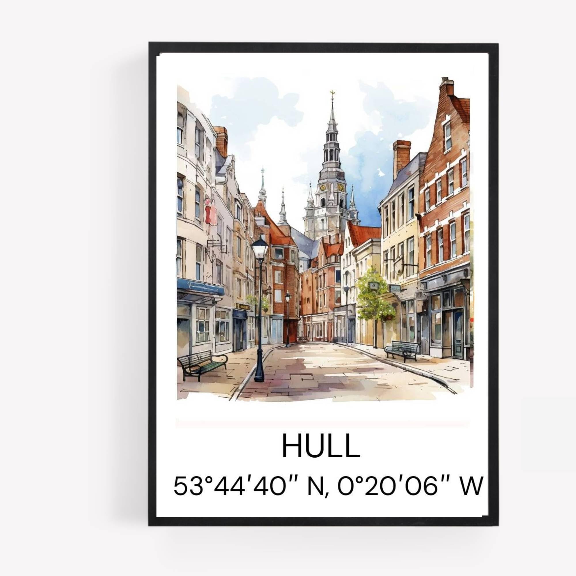 gfc hull Cityscape Skyline Map Print Picture Poster Gift A4 UNFRAMED 1 wall art Home decor Decorating landmarks