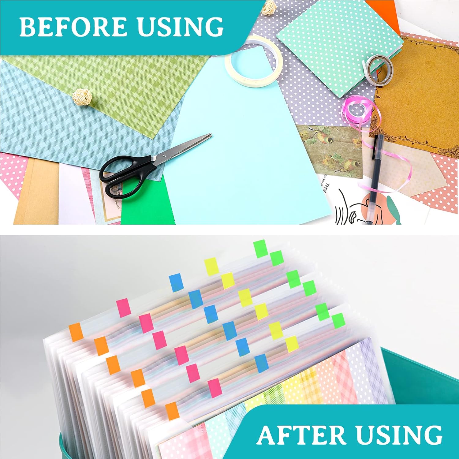 Caydo 48 Pieces Scrapbook Paper Storage with Different Sticky Index Tabs for Holding 12 x 12 Inch Scrapbook Paper, Cardstock, Vinyl Paper, Photos and Paper File