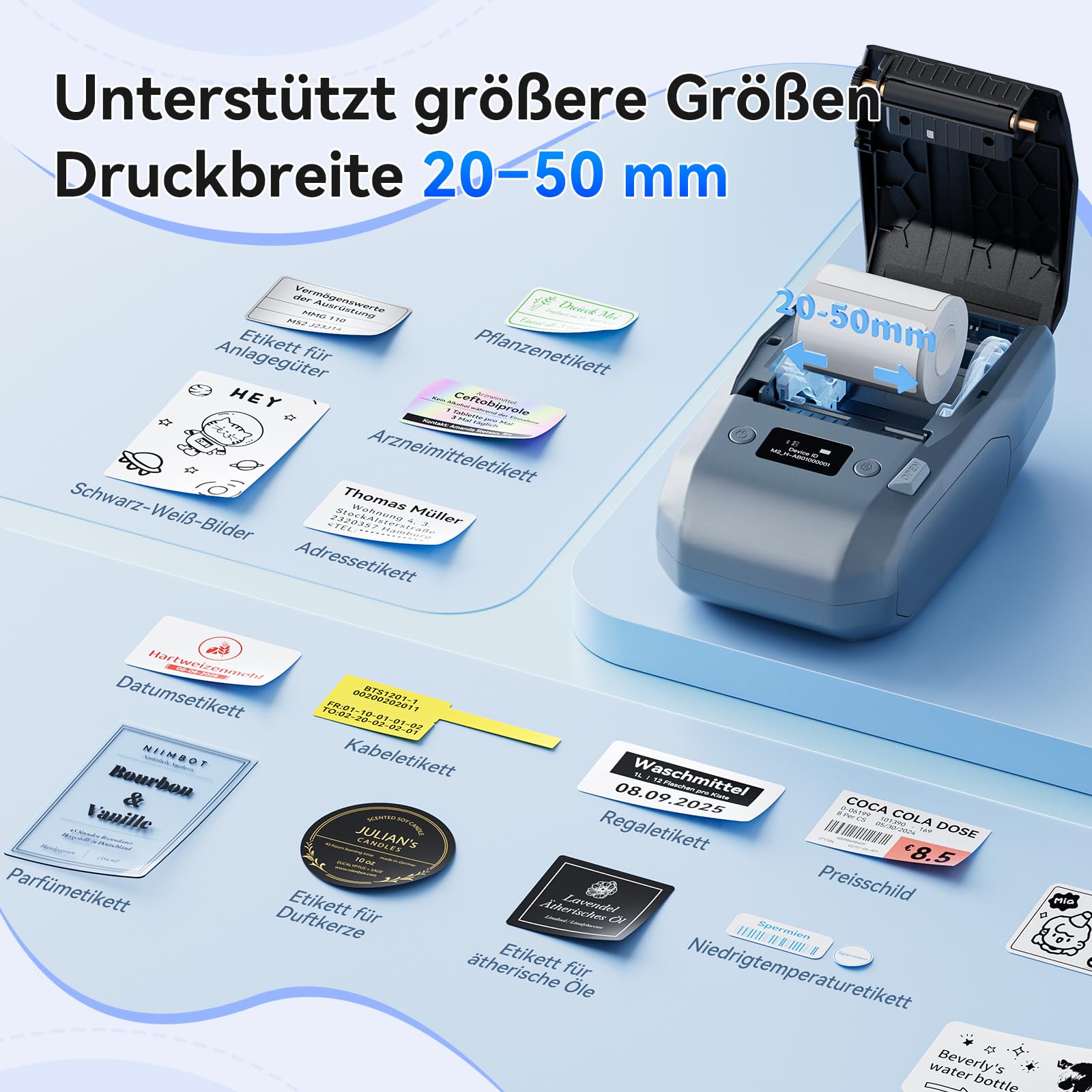 NIIMBOT M2 Etikettendrucker mit Etiketten 40x20 Silber