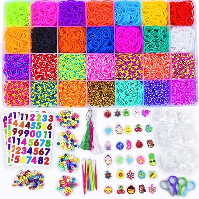 ONECK 10000 Loom Bands Kit, Kids Elastic Bracelet Making Set for Starters with Hooks, Charms & Box