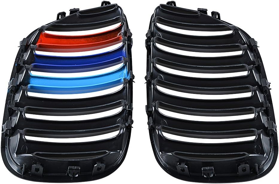 Left+Right Side Glossy Black M-Color Front Kidney Grilles Compatible with 2004 2005 2006 BMW E53 X5 4 Door SUV Sport Utility 3.0i 4.4i 4.8is LCI Facelift LM-A14-075-LEM-1-4PX