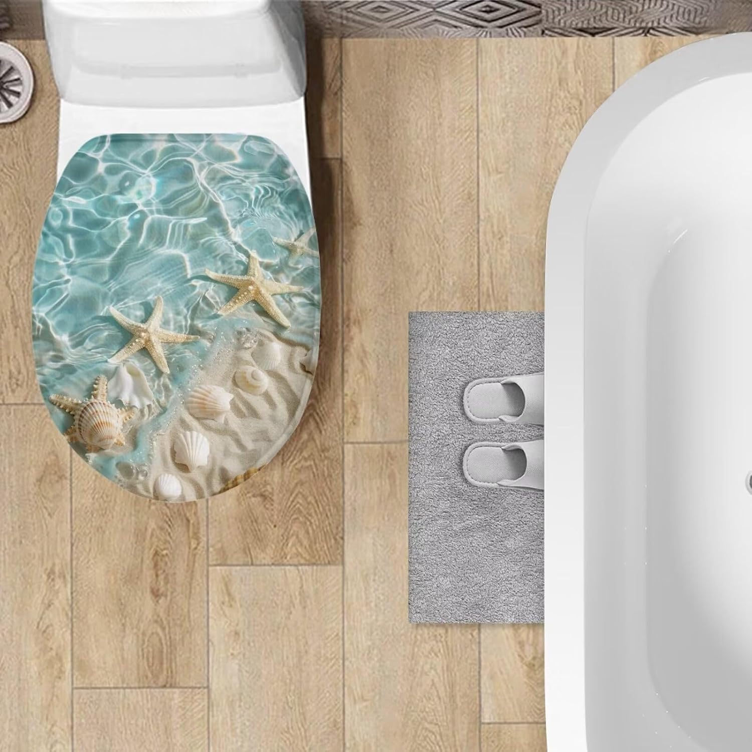 Flashideas Starfish Shell Toilet Lid Cover Soft Plush Seat Bathroom Decoration Accessories Fits Most Toilet Lids for Bathroom Decor Easy to Clean Toilet Lids for Bathroom Machine