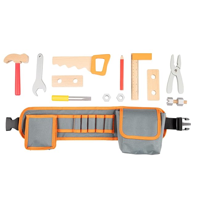 Foto 4 de 7 de Woet® Set de Cinturón de Herramientas Naranja para Niños - Juguete de Carpintero de Imitación
