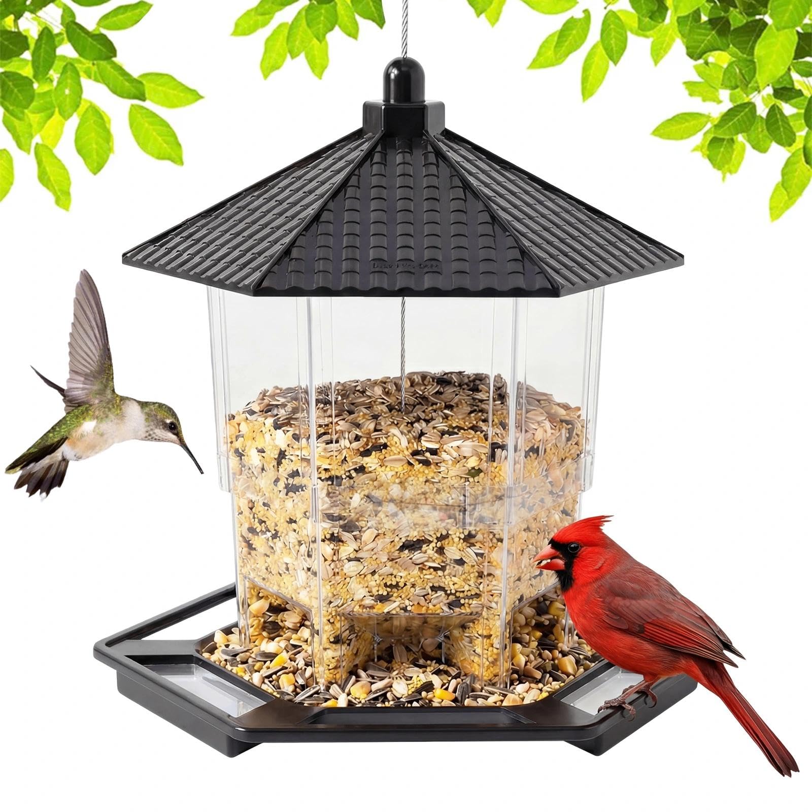 Eulihent Bird Feeders Hanging Station, Outdoor Hanging Garden Ornament for Wild Birds, All Weather Feeding Station with Protective Roof, Plastic Bird Seed Feeder for Garden,Backyard,Terrace Decoration
