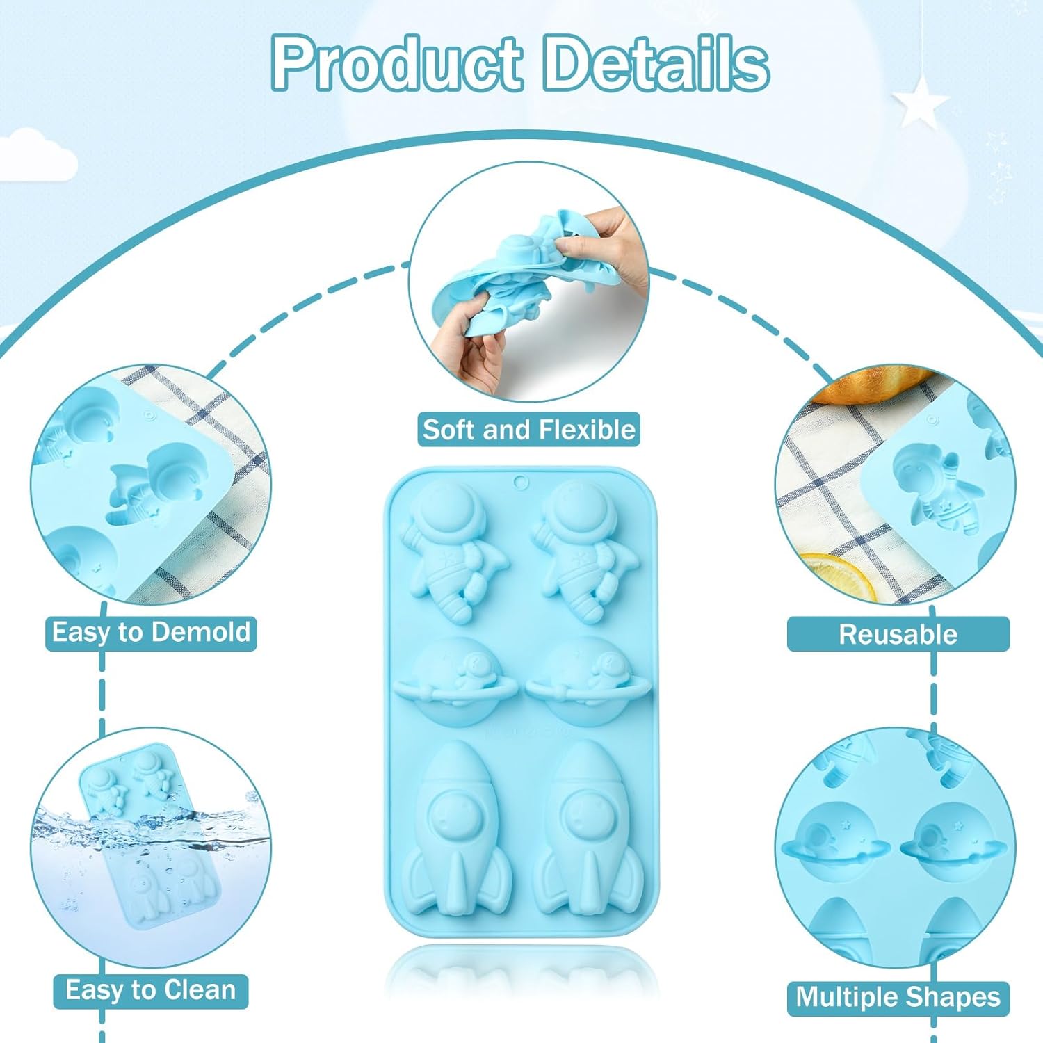 Airssory 3個 3色 宇宙飛行士テーマ シリコンフォンダン型 ロケットプラネット シリコン型 DIY ケーキ チョコレート