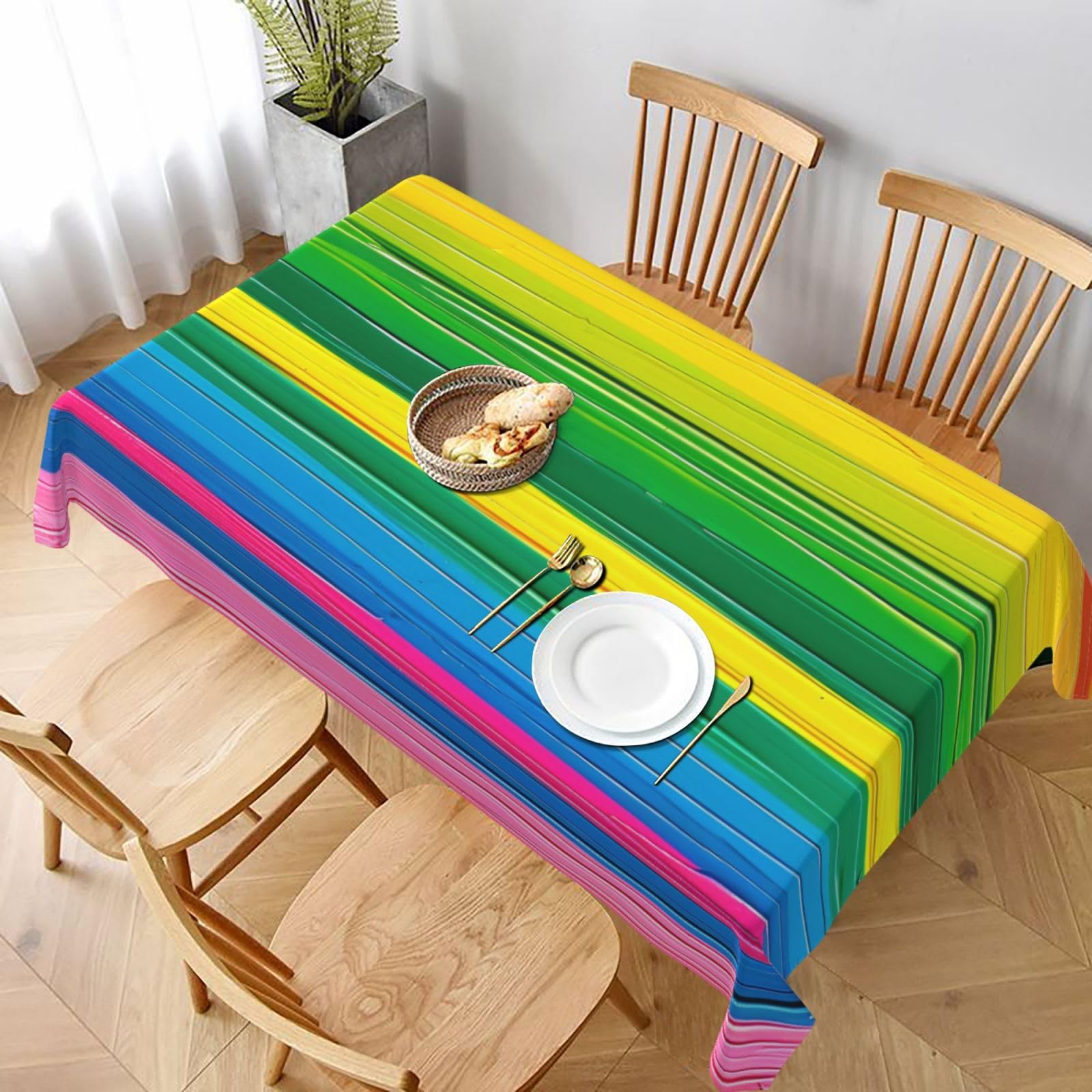 WPKJU Rainbow Color Stripe Printed Tablecloth 60x90 in Water Resistant Table Cover Washable Rectangle Table Cloth for Dining Tables