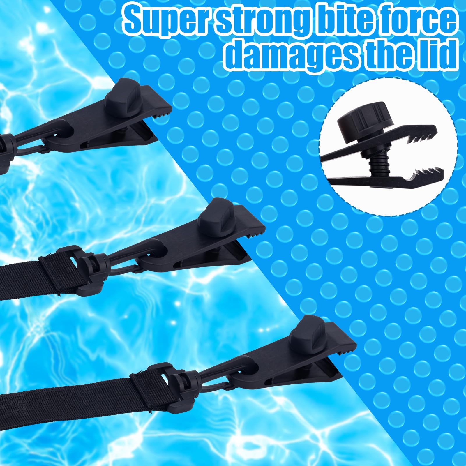 BOXOB 18pcs Kit d'attache Enrouleur Couverture Solaire Piscine, Comprend 6 Bandes Couverture Solaire avec Crochets 6 Pinces Piscine & 6 Fermetures Auto-Agriffantes