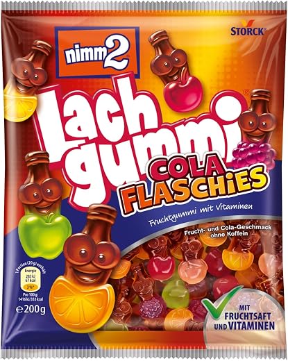 nimm2 Lachgummi Cola Flaschies – 1 x 200g – Fruchtgummi mit Cola- und Fruchtgeschmack – Fruchtsaft und Vitaminen