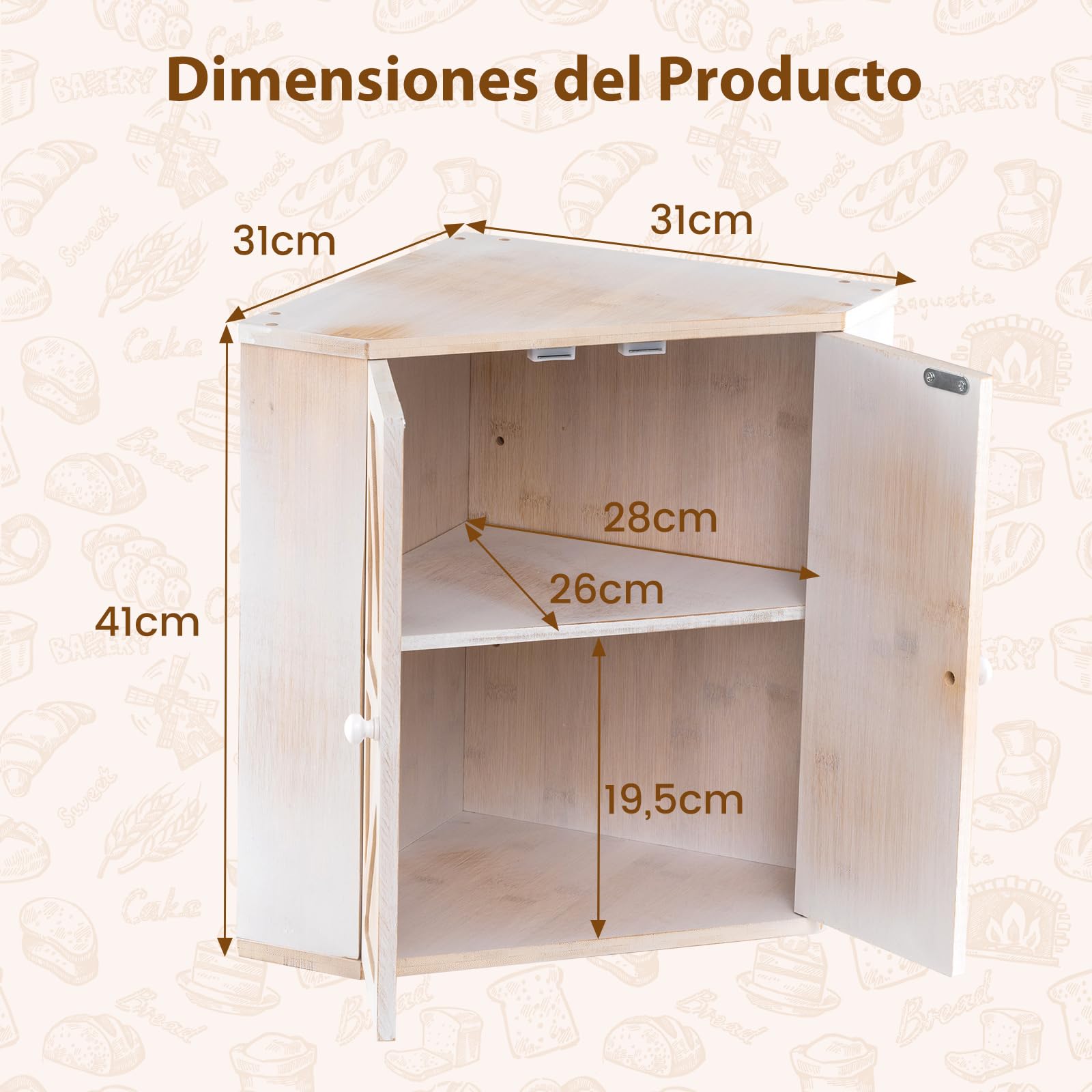 COSTWAY Paneras para Guardar el Pan, Panera de Bambú de 2 Niveles con Estante Ajustable, Caja de Pan Esquinera para Encimera de Cocina, Panera Madera de Gran Capacidad, Contenedor Estilo Rústico