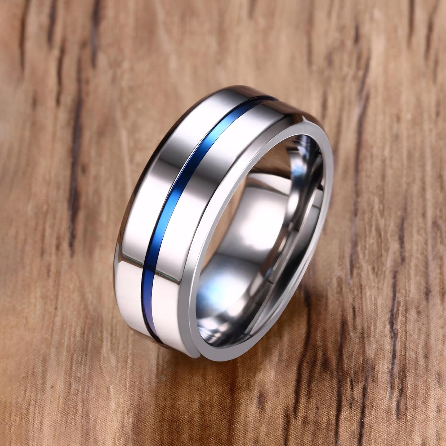 MMTTAO Men's Titanium Ring Wedding Bands for Men Women 6MM 8MM 10MM Black/Blue/Silver Engagement Band Wedding Rings Beveled Edge Brushed Matte Finished & Polished Grooved Center Comfort Fit Size 6-13 - Image 3