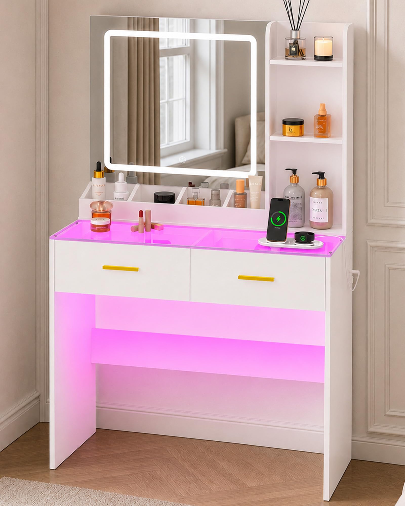 Vanity Desk with Adjustable LED Mirror