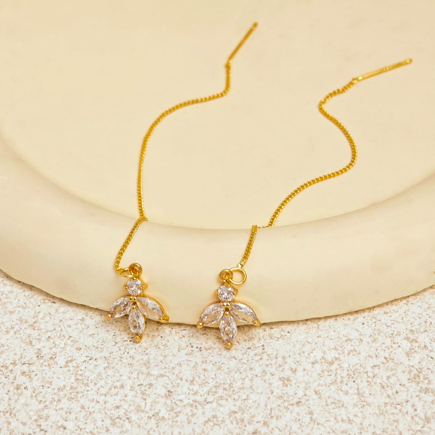 Pearl Earrings for Women Trendy, 14k Gold Plated Freshwater CZ Leaf Pearl Dangle Drop Gold Earrings Lightweight Hypoallergenic Stud Earring Bridesmaid Wedding Gold Jewelry for Women Gifts - Image 4