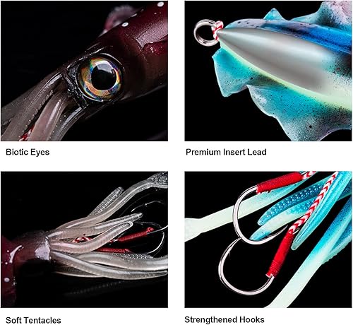 Miniatura 5 de Goture 2 señuelos de calamar de pesca, suave y luminoso, pulpo, pesca con anzuelo, plantilla de pulpo