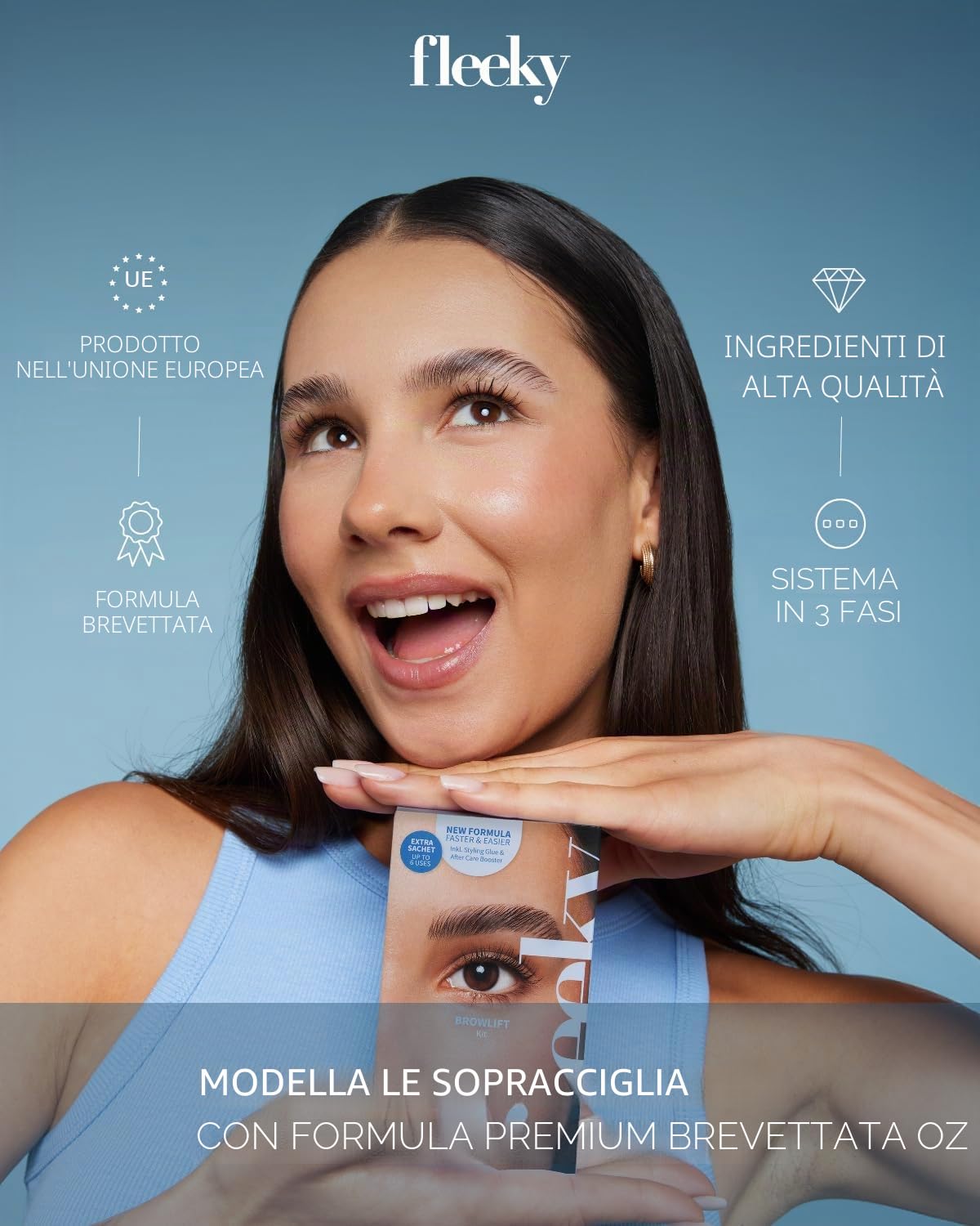 Fleeky, set di sollevamento per sopracciglia con colla per styling e cheratina, kit fai da te, sopracciglia voluminose e definite, delicate e semplici, durano fino a 4-6 settimane, prodotto in UE