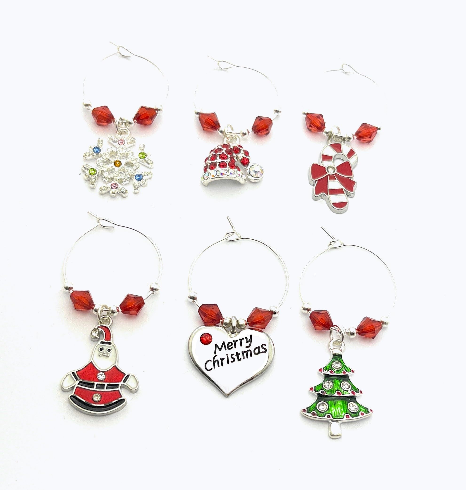 Libby's Market Place Christmas Characters Wine Glass Charms with Rhinestones with Organza Gift Bag
