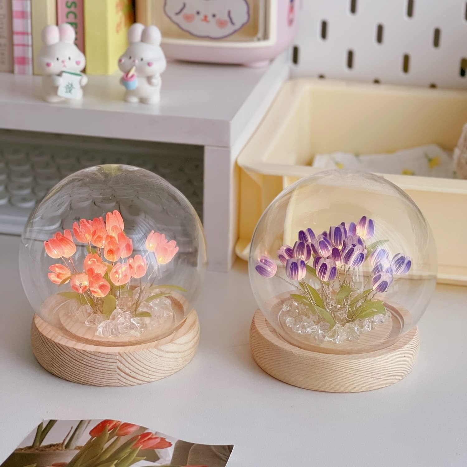 DIY Tulip Night Light LED Handmade Tulip Decoration Bedroom Sleep Light Atmosphere Simulation Flower Birthday Gift for Friends, Girls, Family (Purple-20)