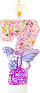 HXOUSE Butterfly Number 7 Birthday Candles - Pink & Purple Butterfly Birthday Candles for Cake, 7 Candle Topper for Anniversary Celebrations Supplies, Fairy Party Decorations for Girl (Number 7)