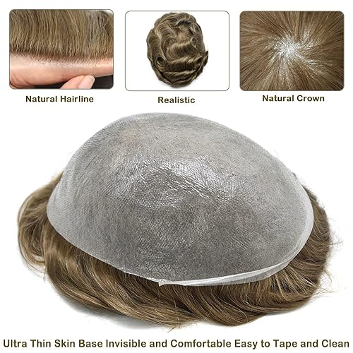 Miniatura 5 de Tupé de piel ultrafina para hombres, pieza de cabello humano real, para hombre, sistema de cabello de repuesto para hombre, protesis capilar para