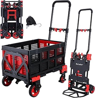 2-in-1 Foldable Hand Truck Dolly, 330lb Cart with Folding Basket, Red