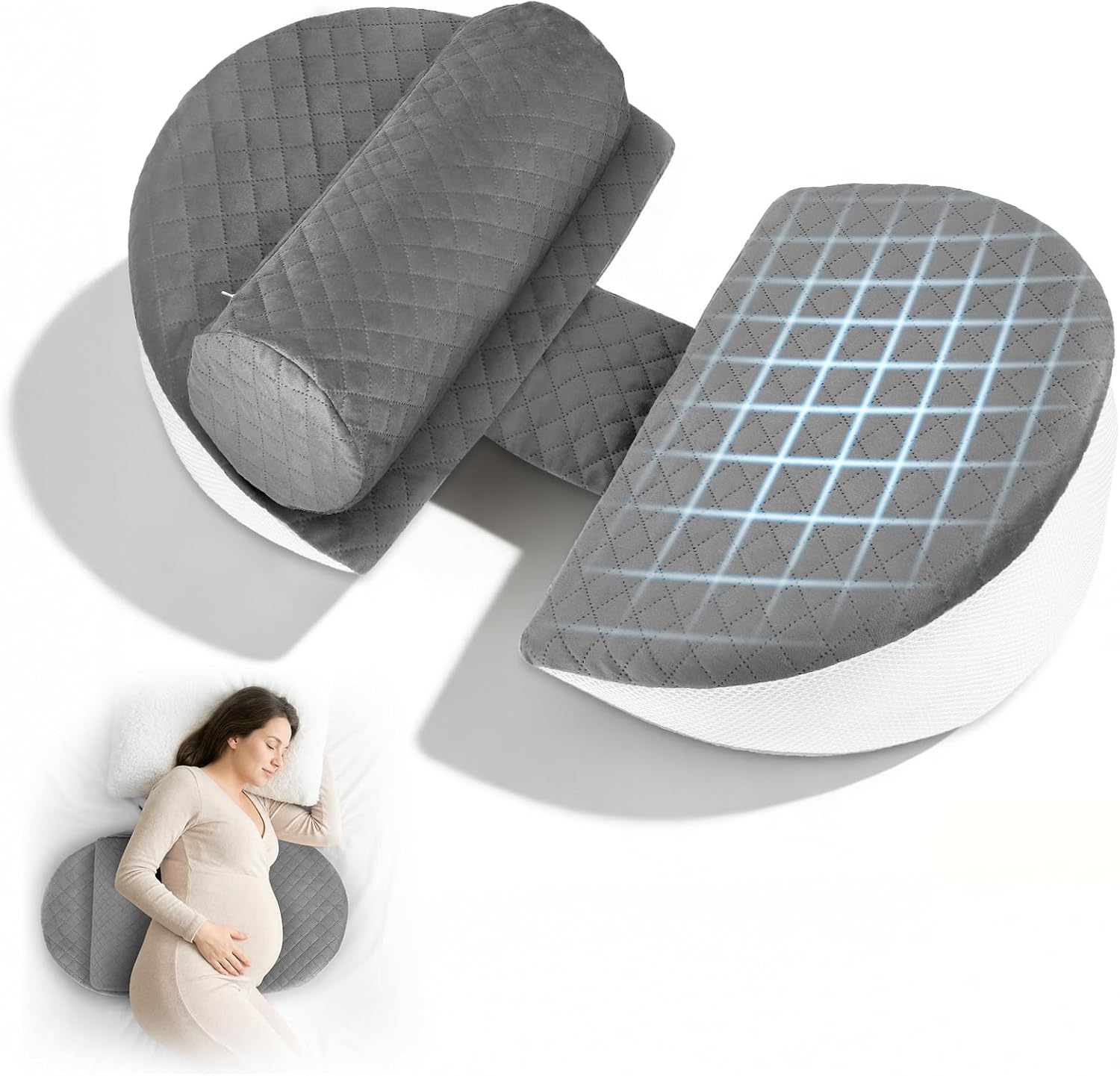 AMTPM Pregnancy Pillows for Sleeping, Upgraded Memory Foam Maternity Pillow, Pregnancy Body Pillow for Pregnant Women with Cooling Removable, Washable Cover, Support for Belly