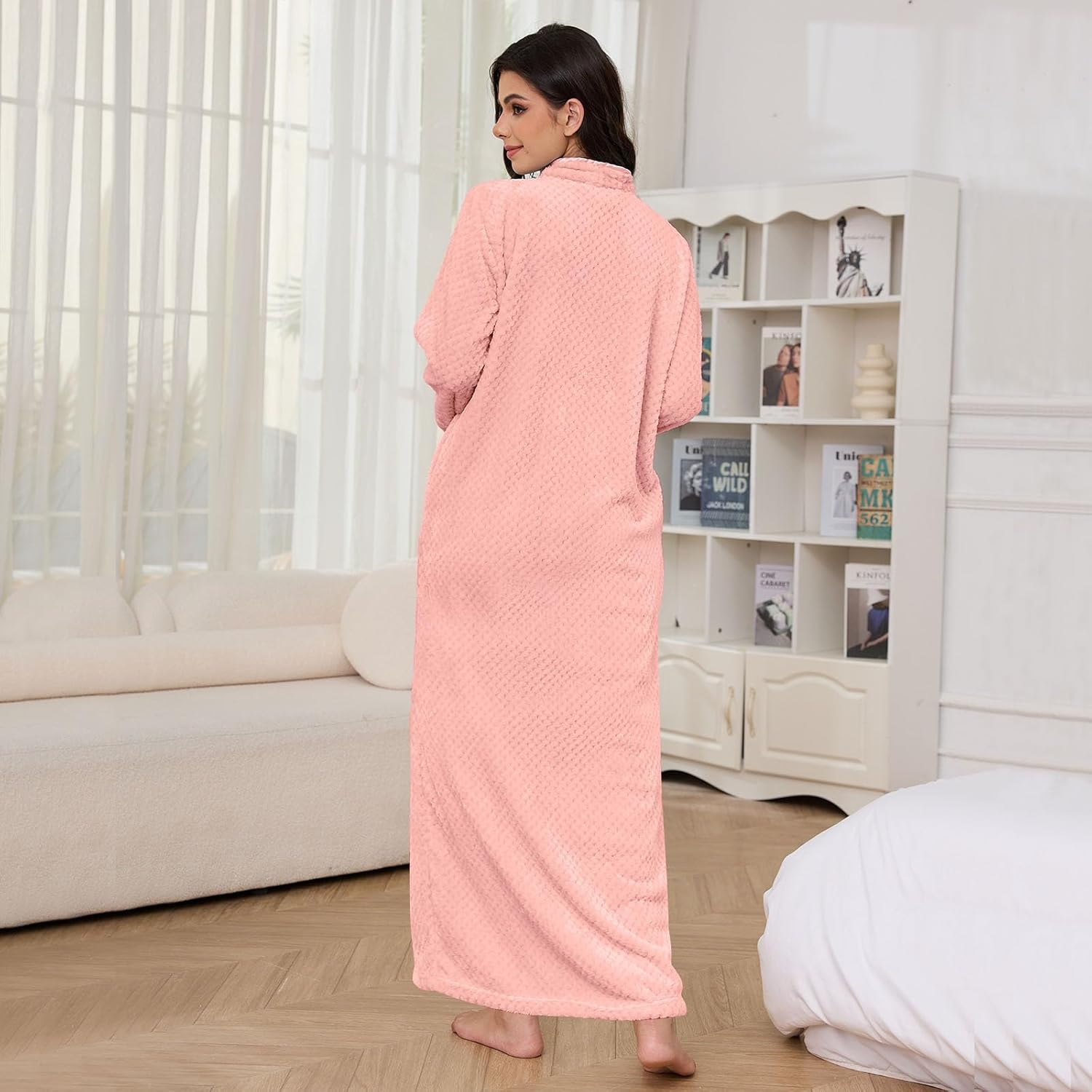 Hellomamma Womens Robes Warm Plush Winter Robe, Zip up Long Fleece Bath Robes Female, Zipper Bathrobes for Women - Image 2