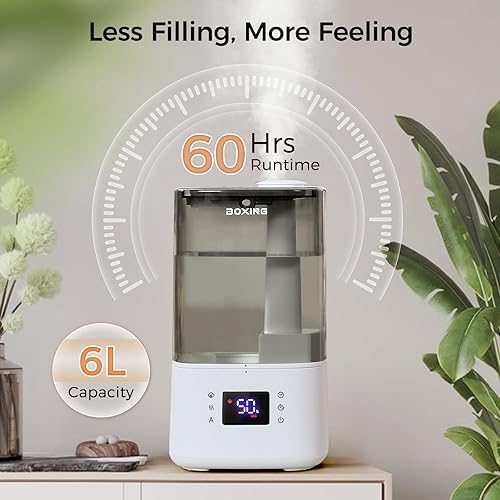 Miniatura 4 de BOXING Humidificadores de niebla cálida y fría de 6 L para dormitorio, humidificador de aire para habitación grande con control remoto, modo