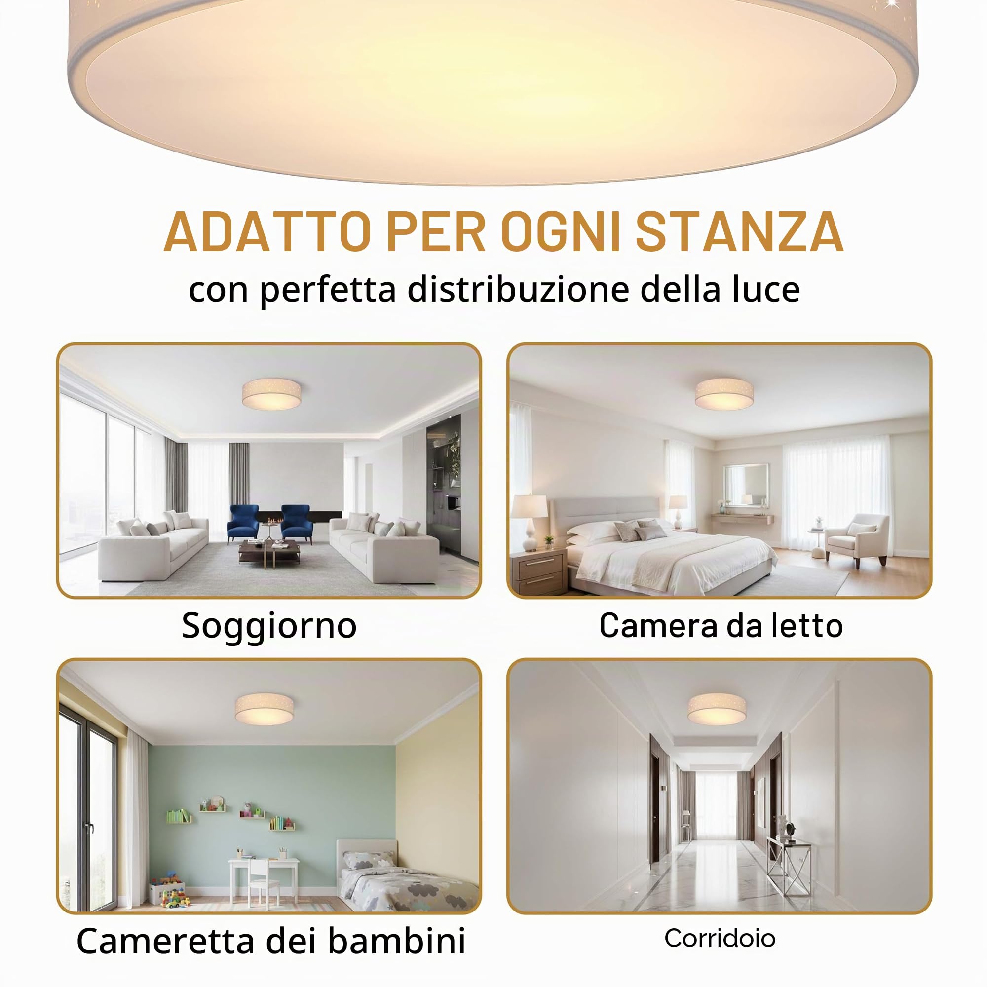 Monzana Lampada da Soffitto Plafoniera Tessuto Ø 38cm Rotonda Luce Soffusa 40 Watt Salotto Camera