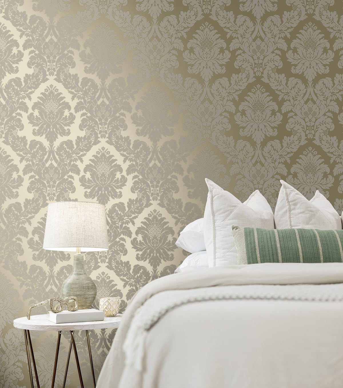 NextWall Charnay Damask Peel and Stick Wallpaper (Metallic Champagne & Glitter)