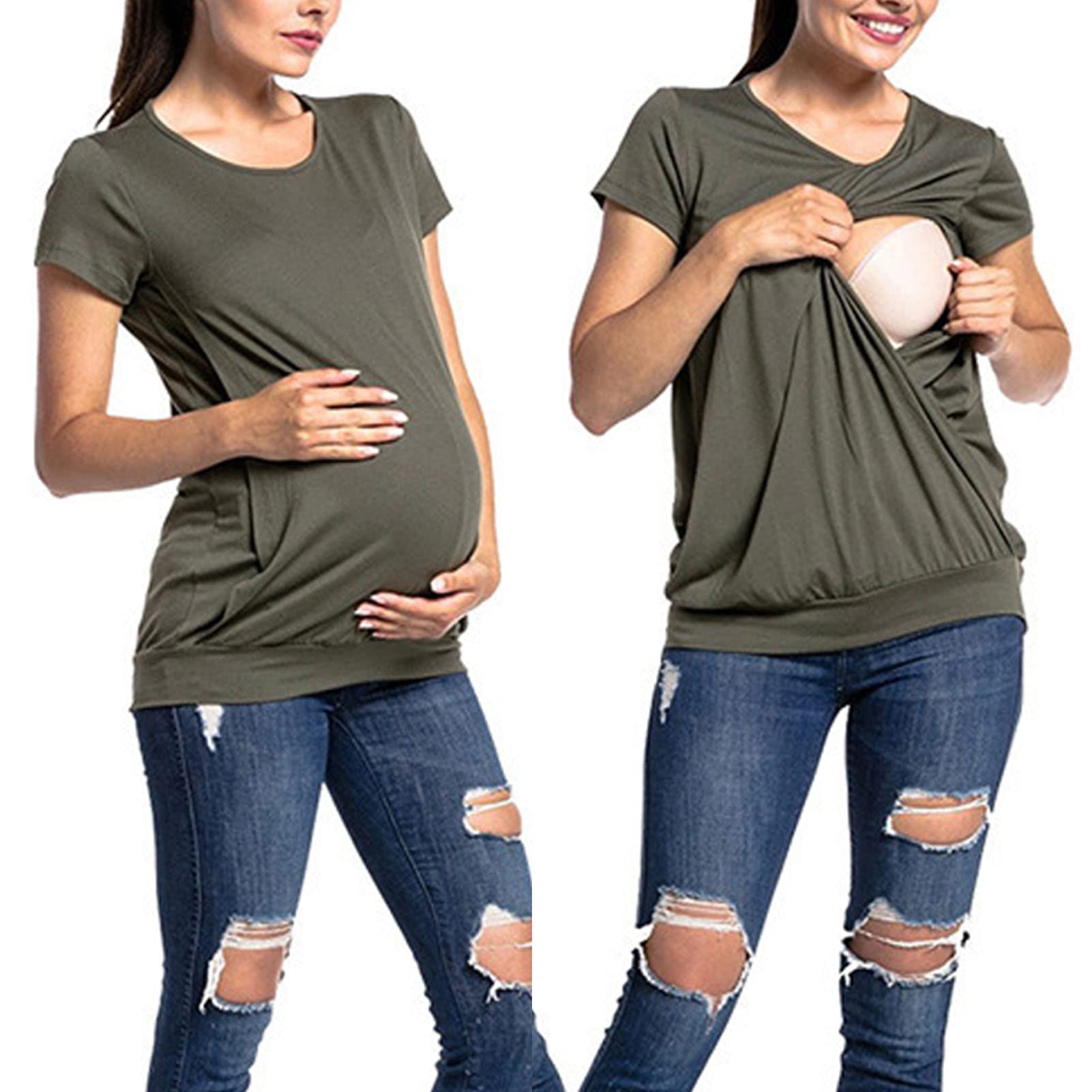 Breastfeeding T Shirt,Women Pregnancy Short Nursing Top Breastfeeding T Shirt