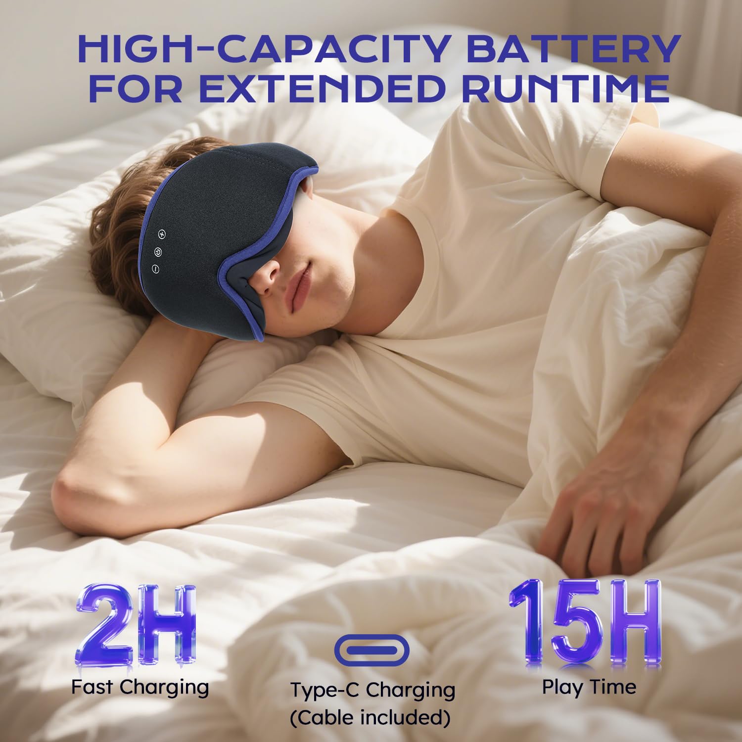 Mascherina per dormire con cuffie Bluetooth per chi dorme sul fianco, completamente oscurante, per donne e uomini, cuffie morbide e traspiranti con altoparlanti stereo ultra sottili per un sonno