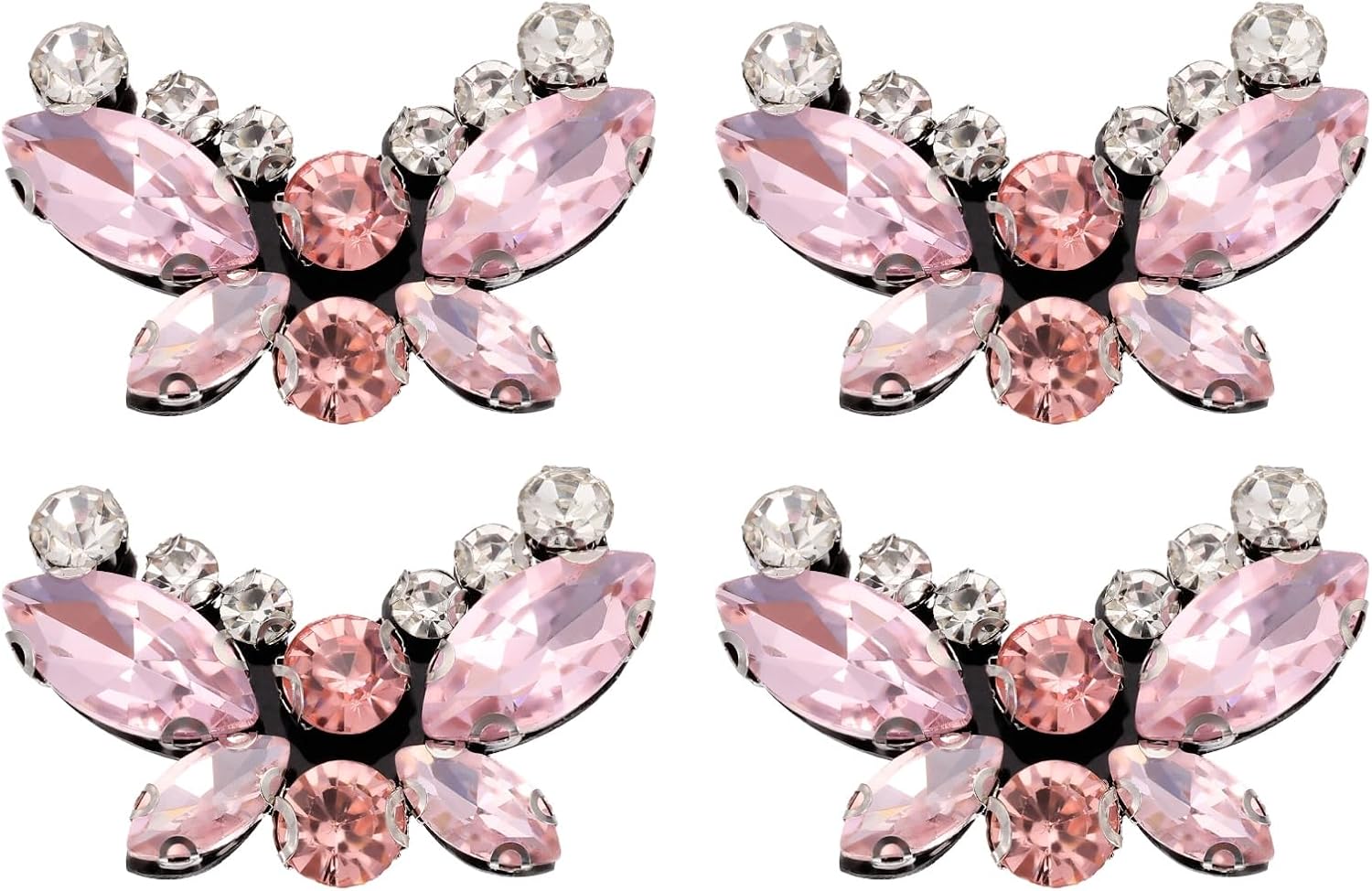 uxcell 4Pcs Handmade Butterfly Beaded Patches, 1.57" x 1.08" Crystal Rhinestone Appliques Butterfly Patches Appliques Sew on Beaded Patch for Clothing DIY Sewing Accessories, Pink