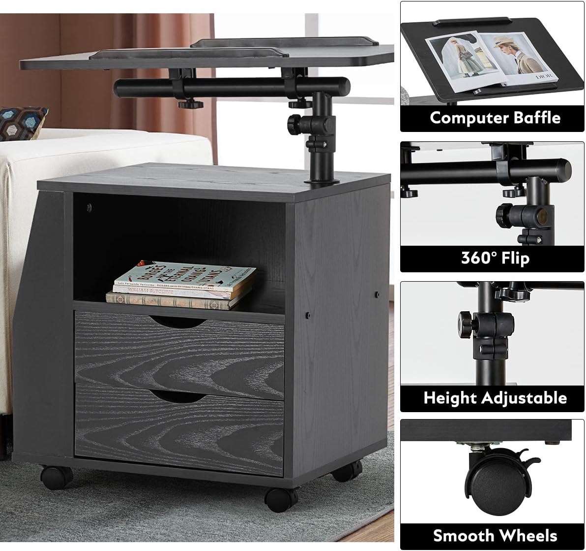 Buy EROMMY Bedside Table Height Adjustable End Table,Wooden Nightstand