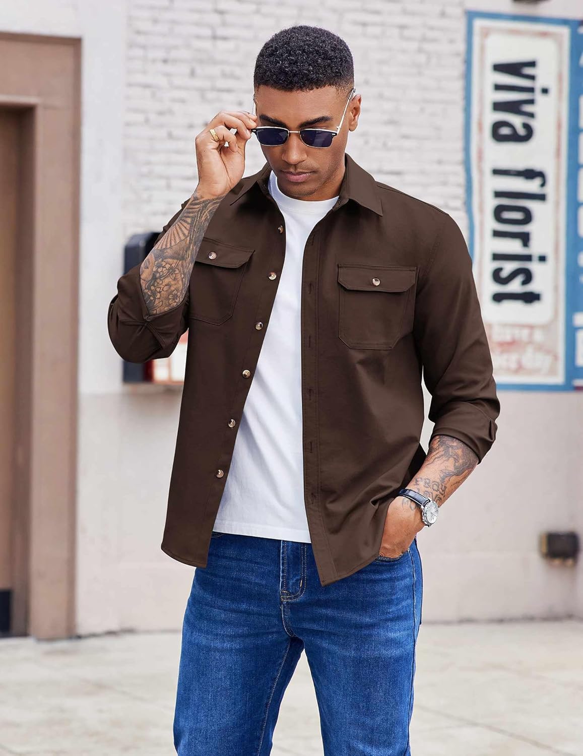COOFANDY Men's Long Sleeve Button Up Shirt Jacket with Flap Pockets - Image 4