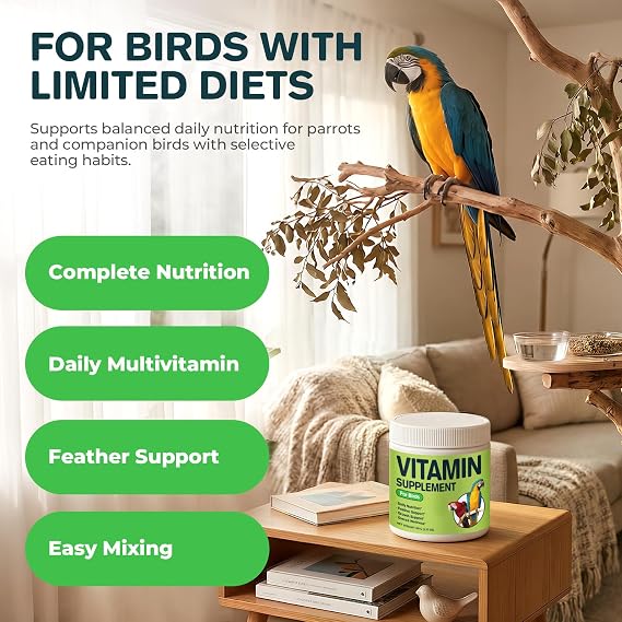 Bird Vitamins Powder for Parrots & Pet Birds, Multivitamin Supplement