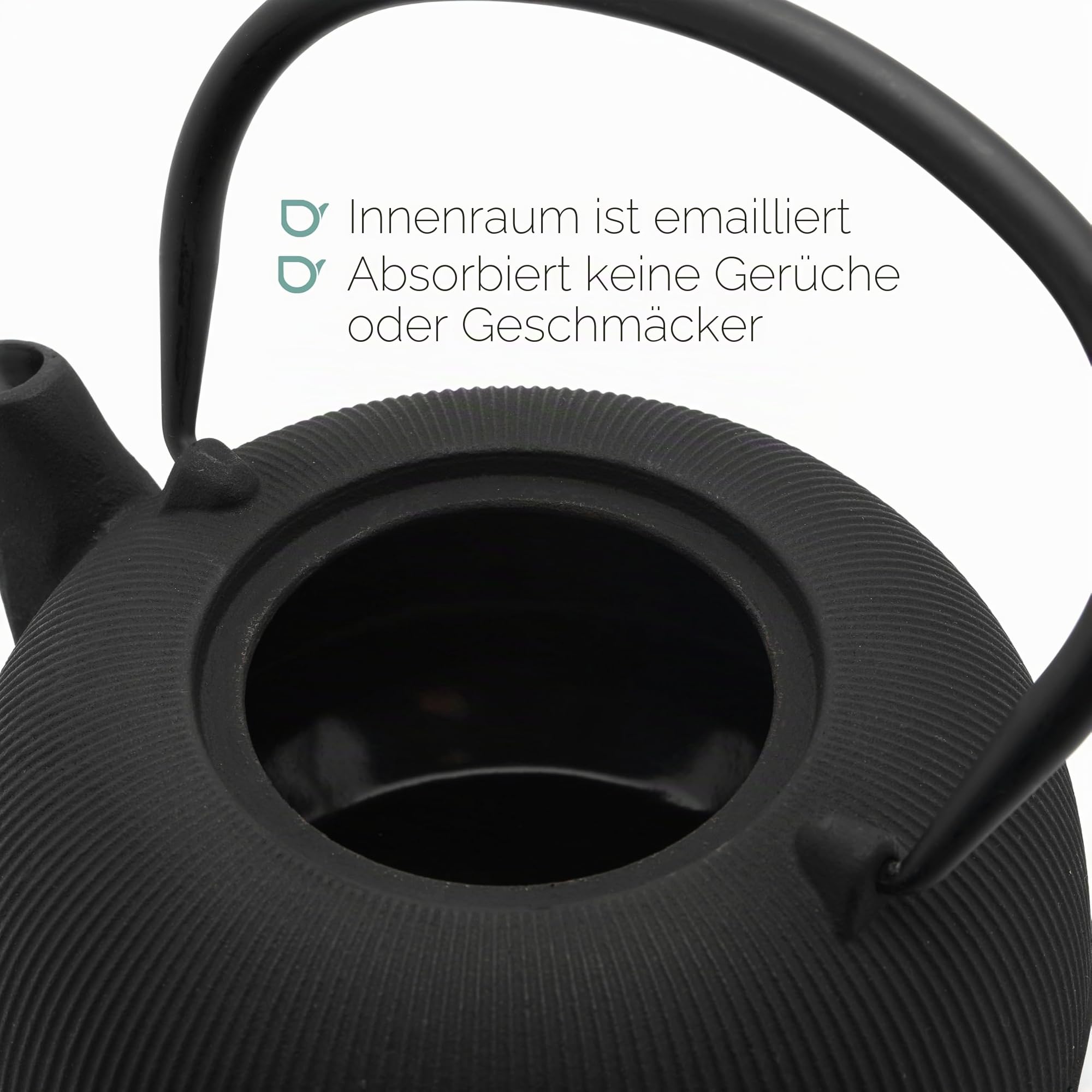 Gusseisen Teekanne 1.0 L Set mit 2 Teebecher aus Porzellan - 3-teiliges Geschenk-Set
