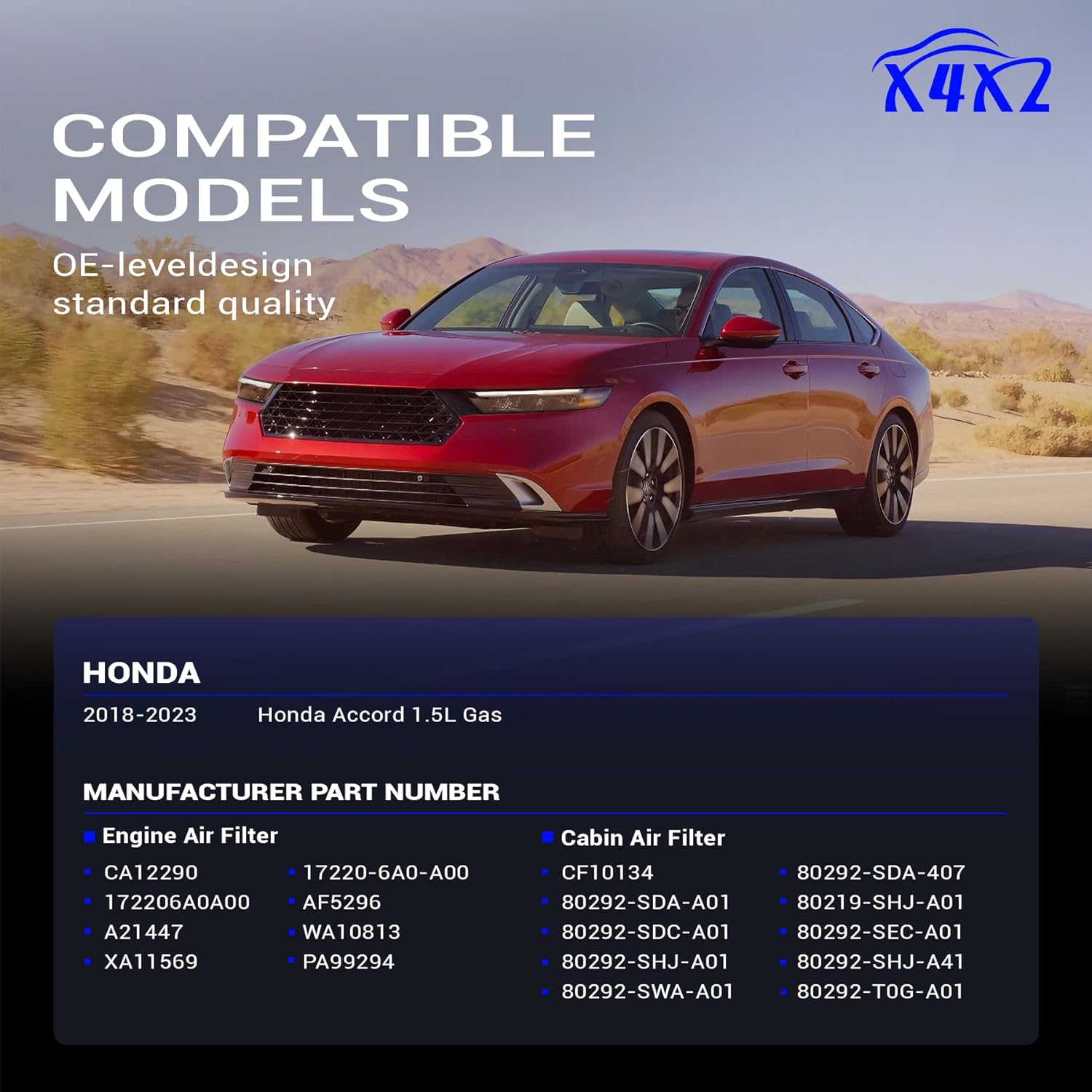 CA12290 Engine Air Filter & CF10134 Cabin Air Filter Kit for 2018-2023 Honda Accord 1.5L Gas Replace# 17220-6A0-A00 80292-SDA-A01 172206A0A00 80219-SHJ-A01 WA10813 80292-T0G-A01