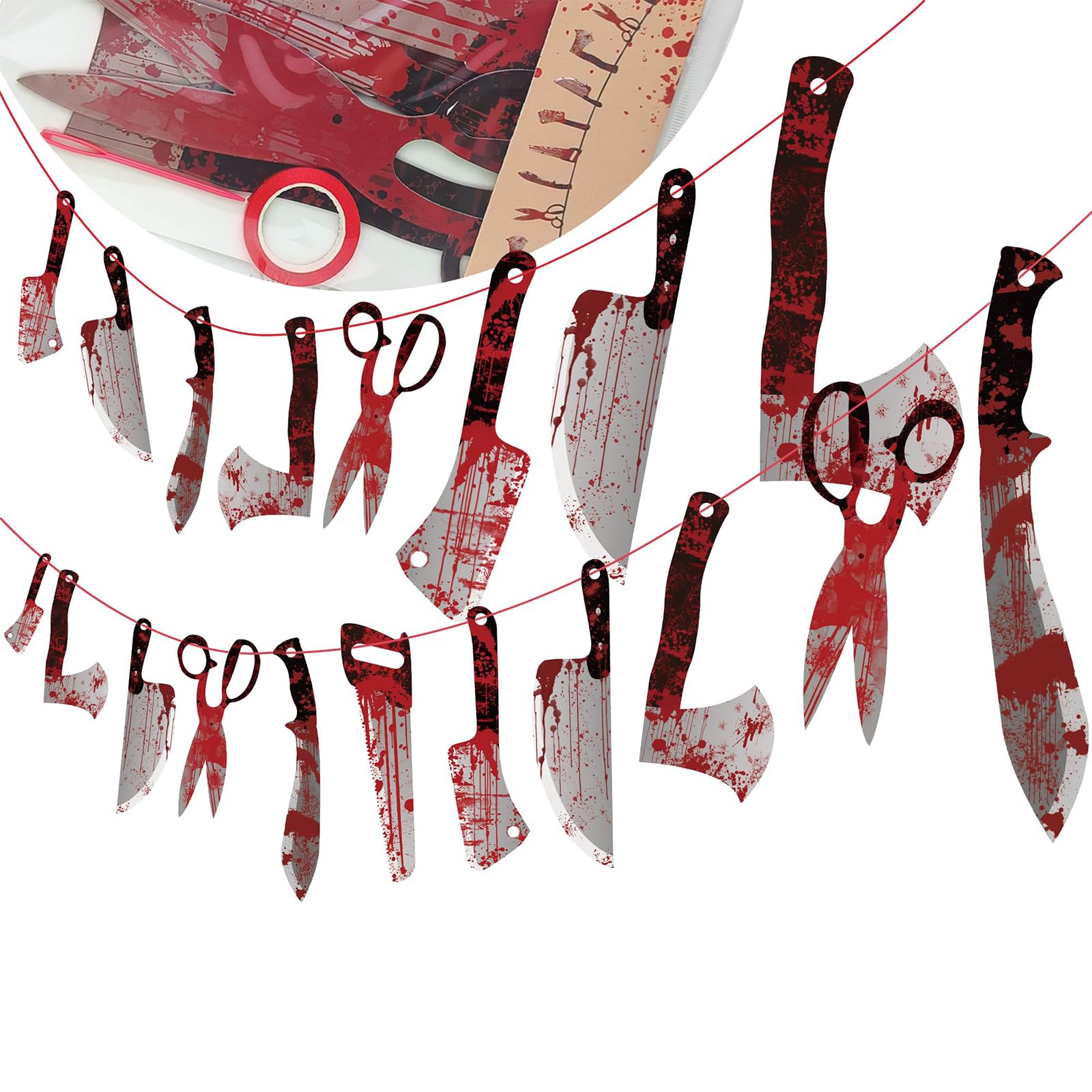 12PCS Halloween Party Decorations Banner Scary Thriller Bloody Fake Knife