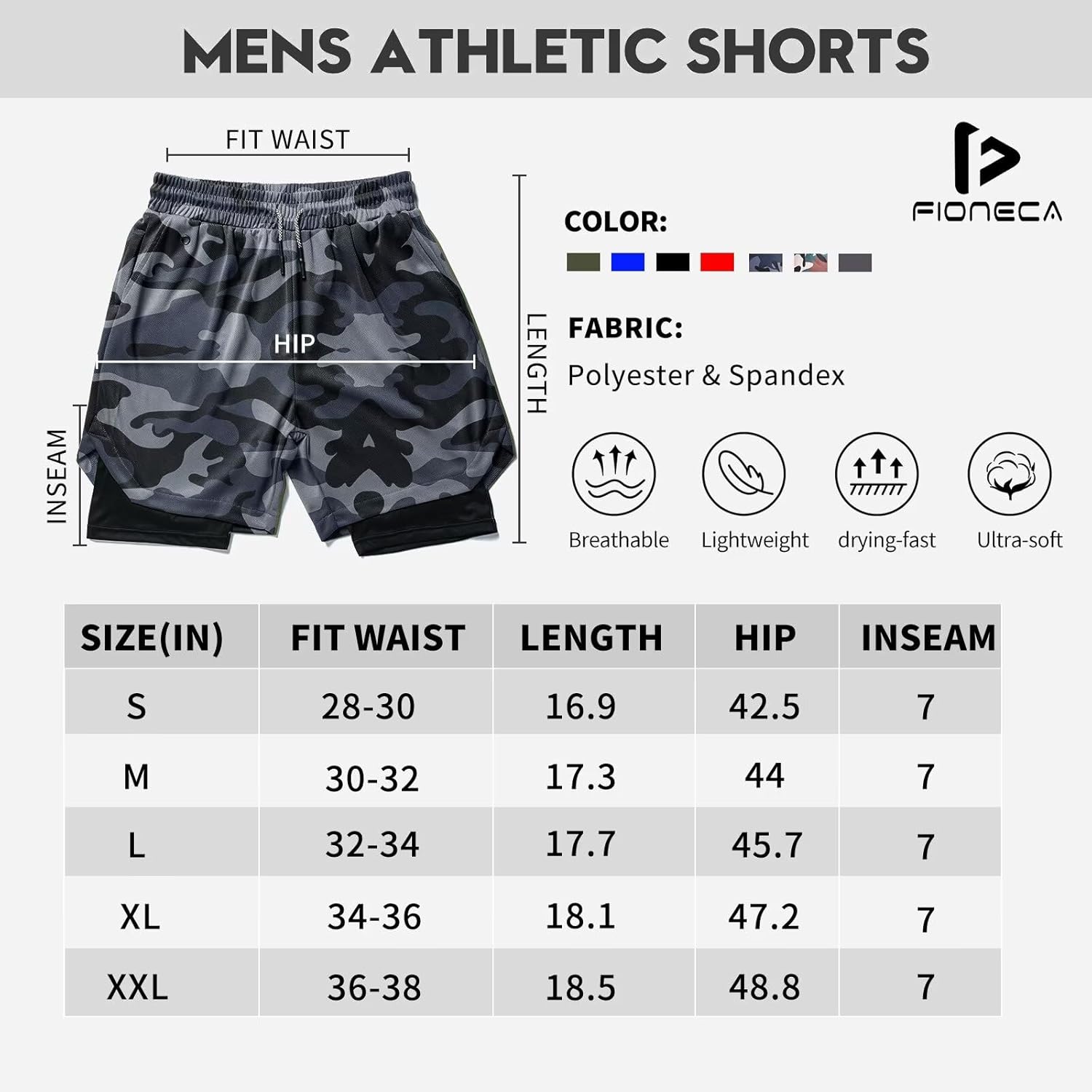 2 in 1 Mens Shorts Casual 2 Pack, Running Gym Shorts for Men 7 Inch, Workout Shorts Men with Pockets &Towel Loop - Image 7