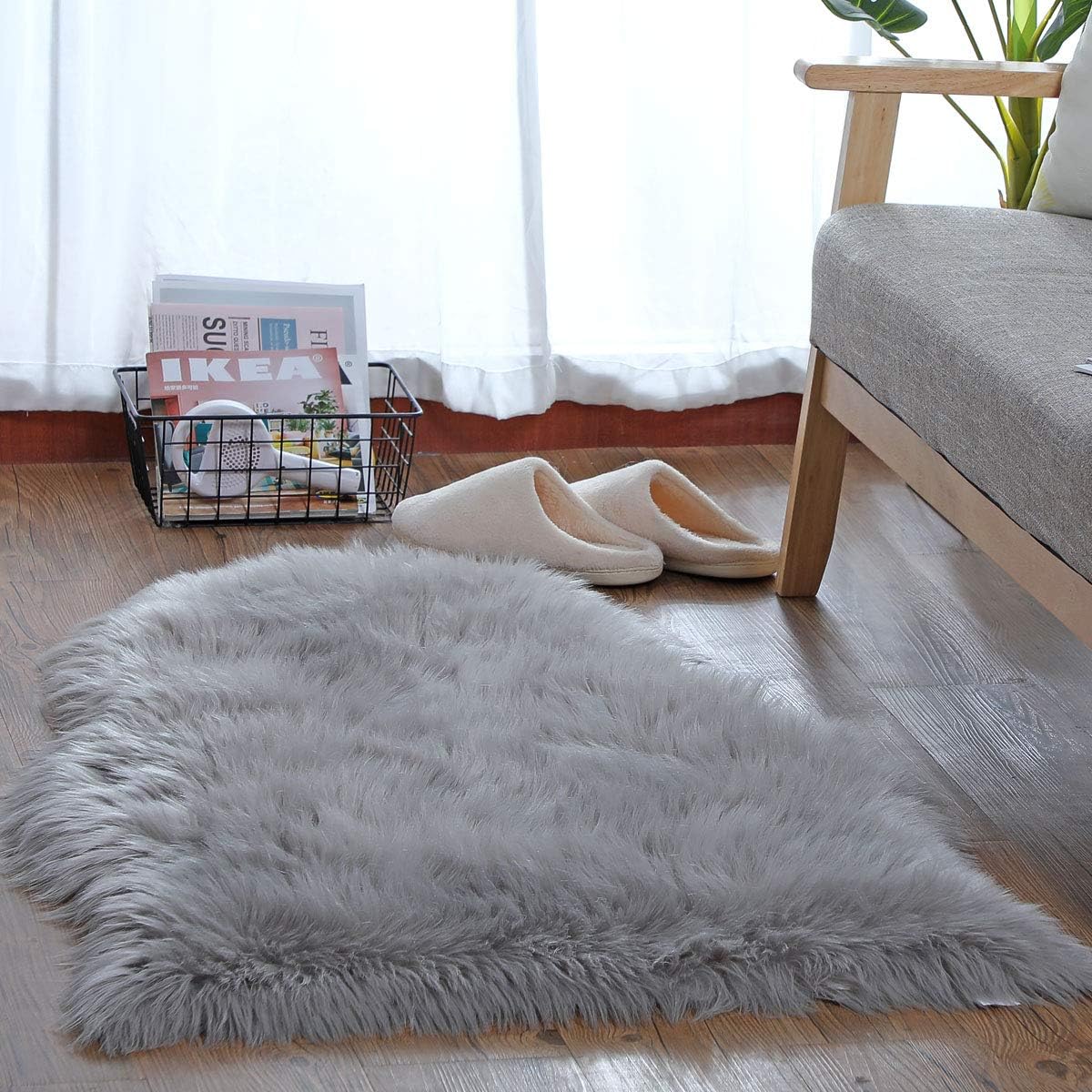 YIHAIC Faux Fur Sheepskin Style Rug,Faux Fleece Fluffy Area Rugs Seat Pad Anti-Skid Yoga Carpet for Living Room Bedroom Sofa Floor(Grey,75 x 120cm) - Image 3