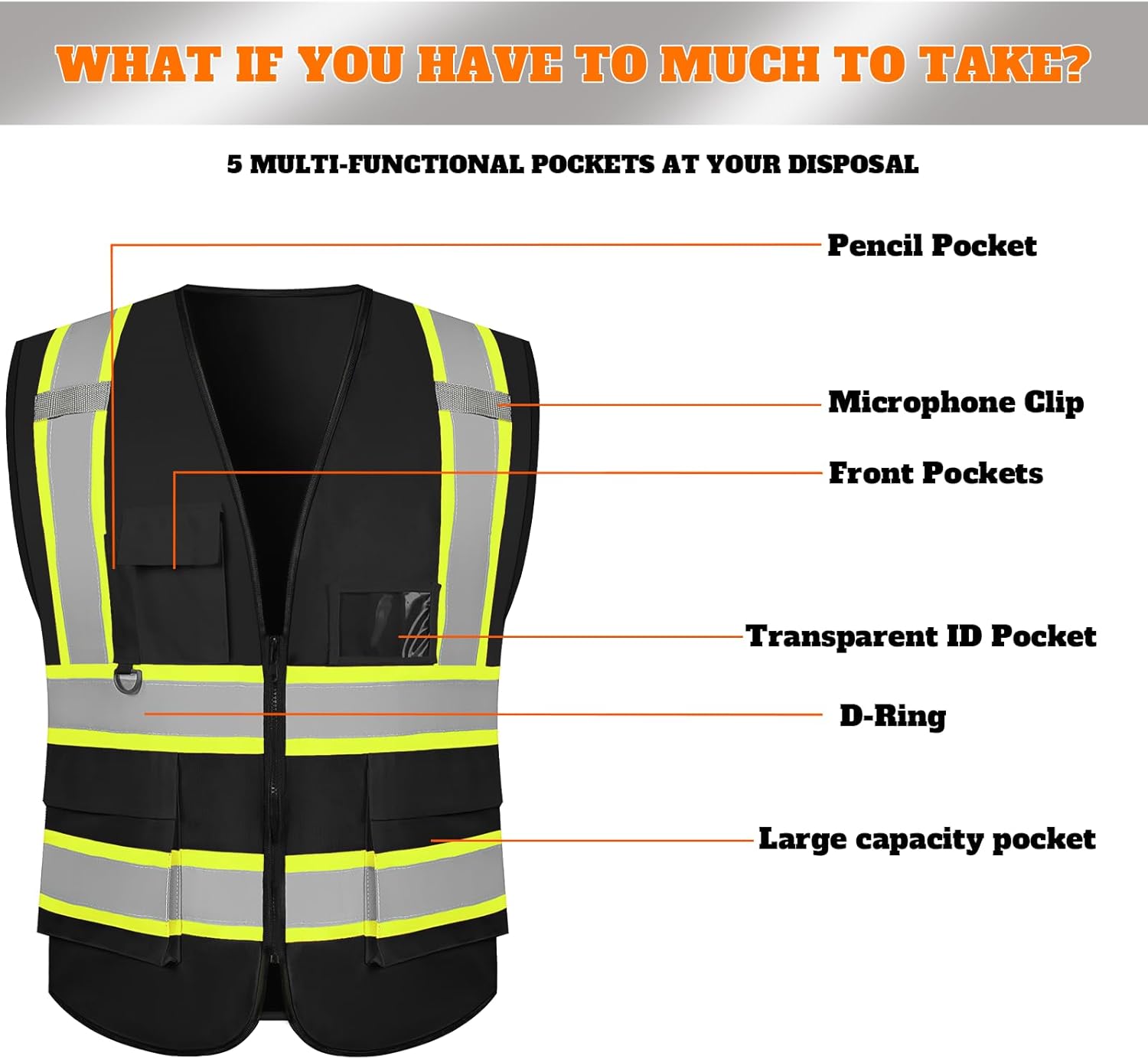BeautyWill Custom Safety Vest logo Visibility Reflective Vest Class 2 Hi Vis Security Construction Work Vest - Image 2