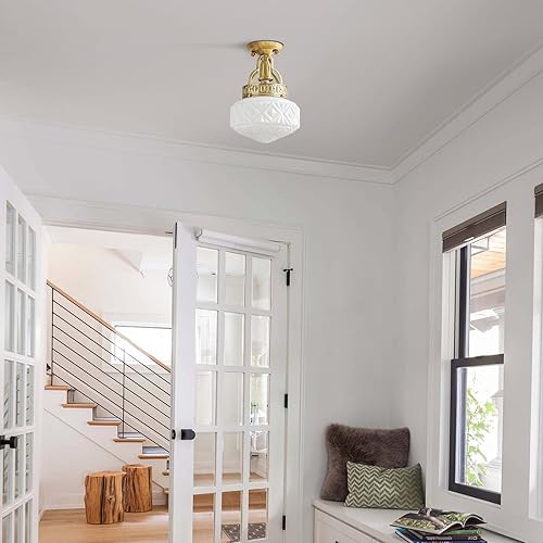 Miniatura 5 de KCO Iluminación vintage de vidrio de leche lámpara de techo latón dorado cocina lámparas de techo lámpara de techo globo de mediados de siglo