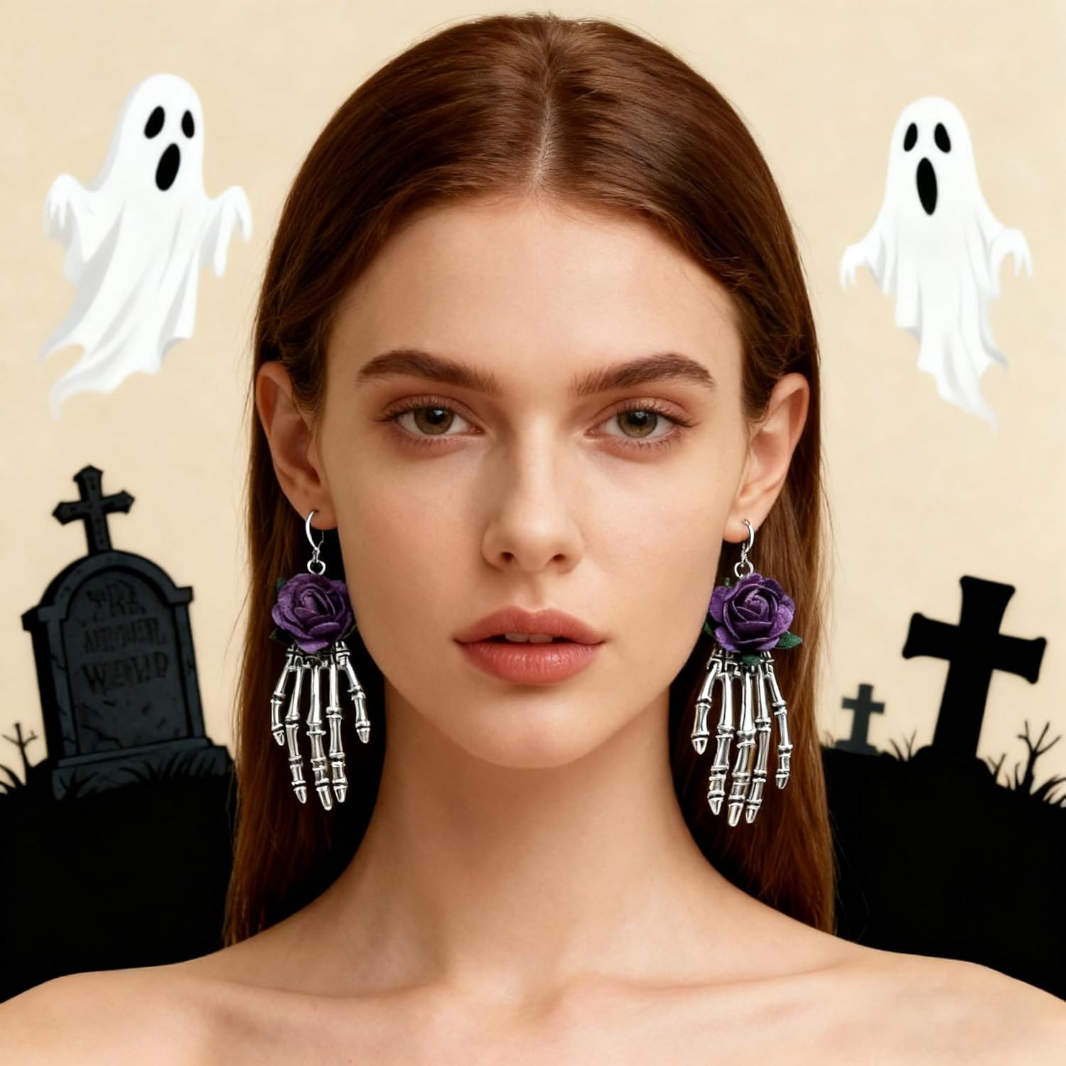 Vintage Gothic Skeleton Rose Drop Dangle Earring - Punk Skull Hand Earrings - Halloween Party Costume Accessories - Jewelry for Women - Image 6