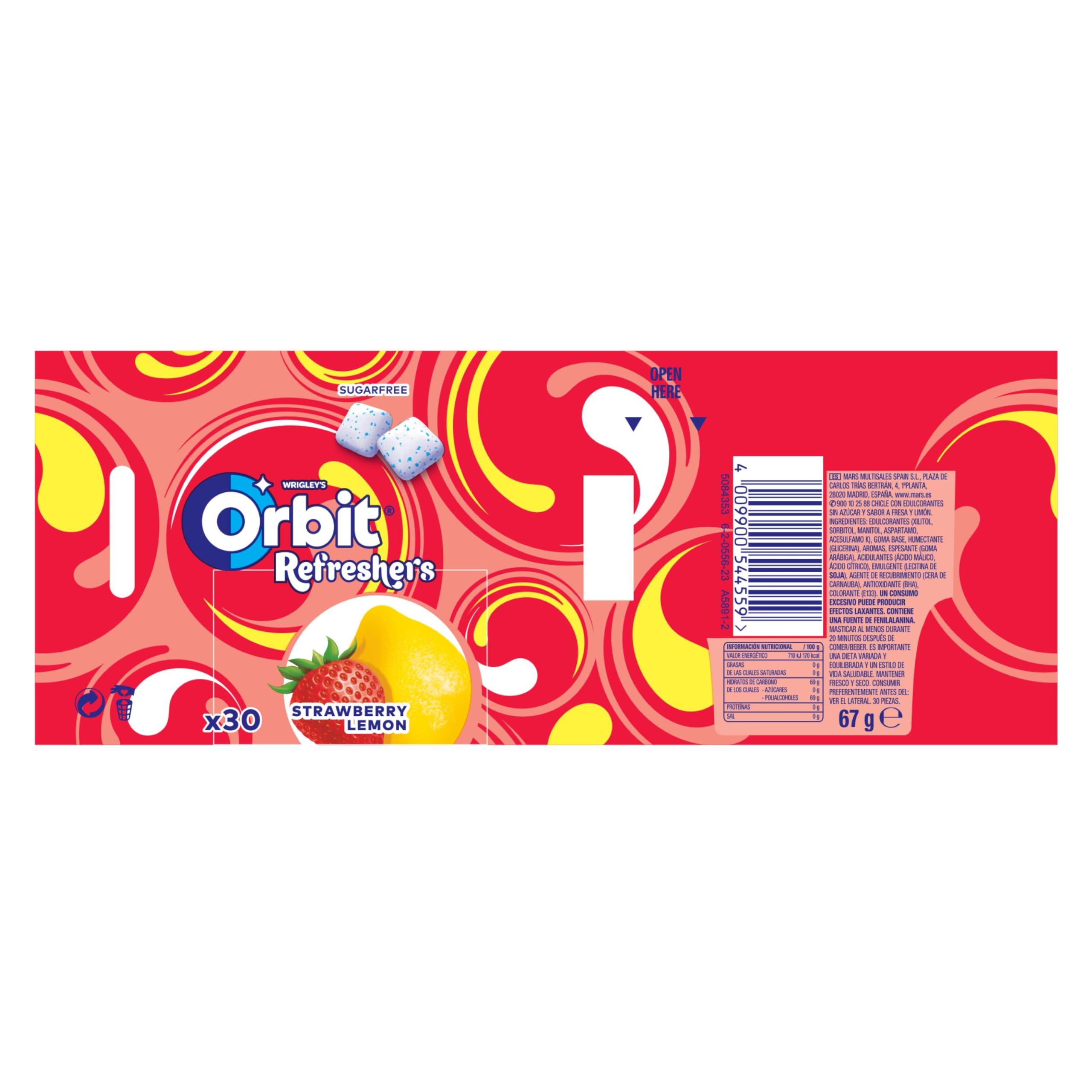 Orbit Fruity Refreshers Chicles Sin Azúcar en formato gragea en bote, (6x30 chicles)