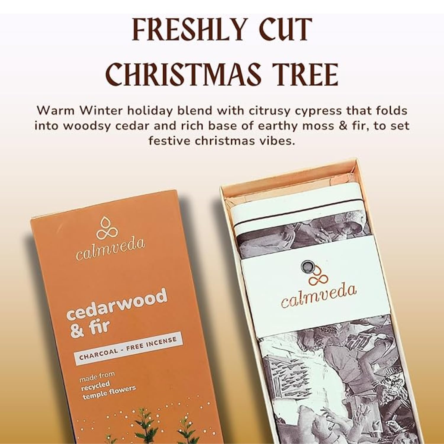 Calmveda Bâtonnets d'Encens Cèdre Baumier 80 Bâtons Encens Naturel Non Toxique sans Charbon Senteur Sapin Noël Bois Cèdre Cyprès