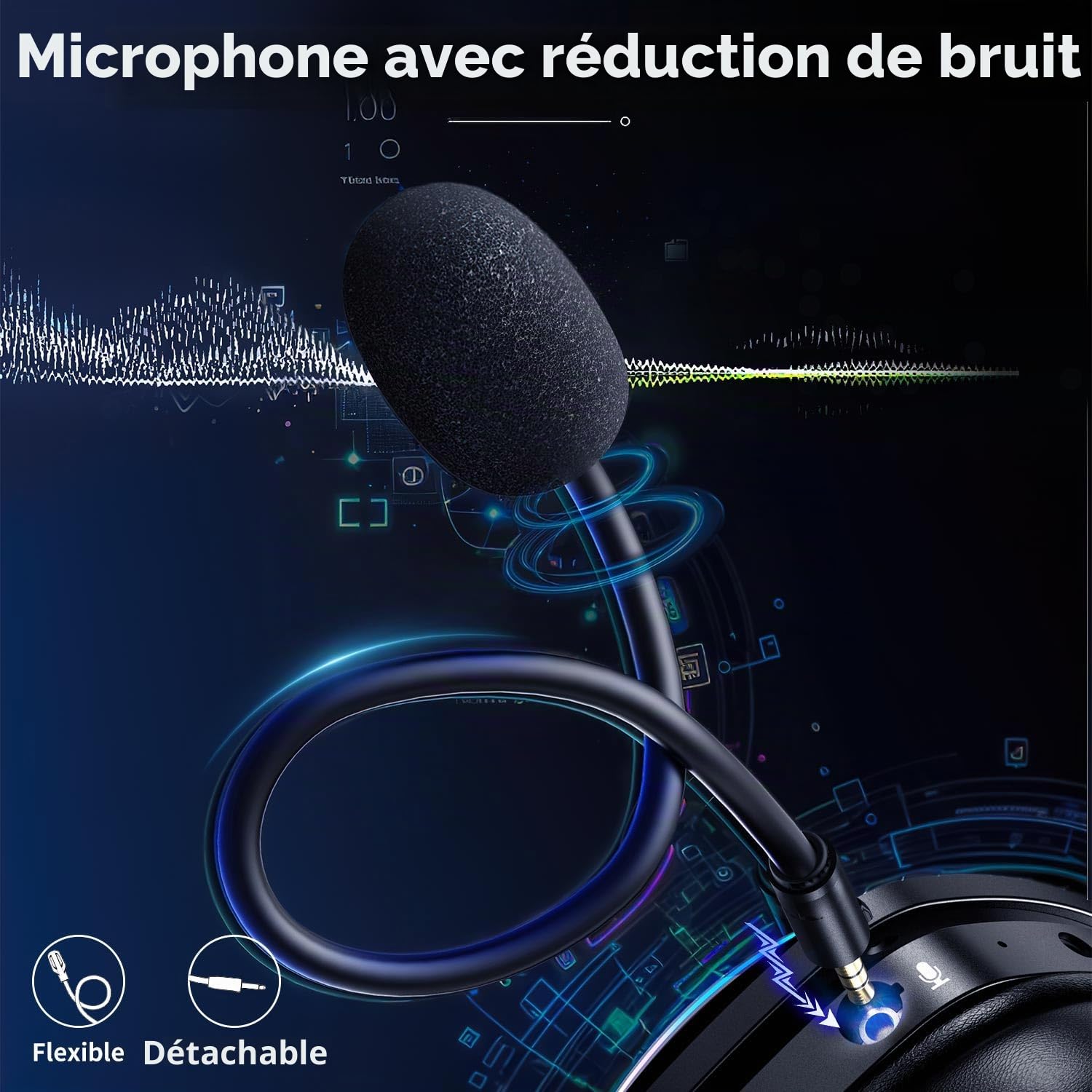 Tatybo Casque Gaming sans Fil pour Ps4 Ps5 PC - 2.4 GHz Casque De Jeu avec Microphone Amovibl, Casque Gamer sans Fil avec Batterie 30 Heures pour Switch, Mac, Laptop