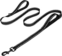 Joytale Heavy Duty Dog Leash for Large Pullers - Double Handle Traffic Control, Double-Sided Reflective, 6FT Black for Night Safety