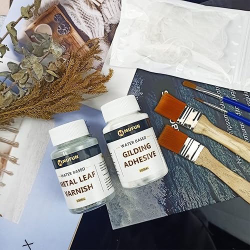 Miniatura 3 de MUFUN Kit adhesivo de hoja de oro, 6.8 fl oz de adhesivo dorado para hoja de oro, barniz de hojas de metal de 3.4 fl oz y adhesivo dorado a base de