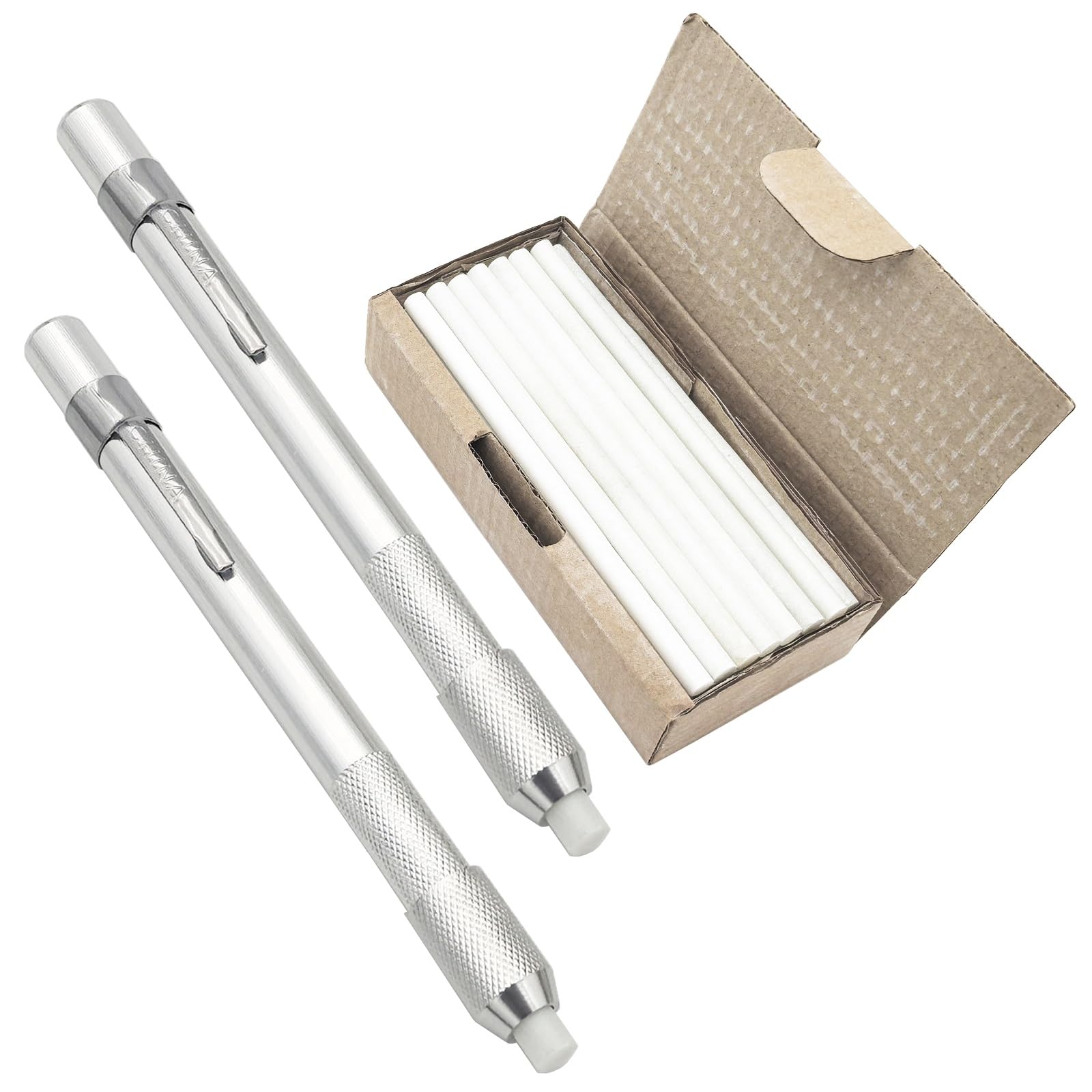 Round Soapstone Holders,2pc Welding Soapstone Pencil Holders, Extra 40pcs Soap Stone Refills,for Welders,Students,Mark White Clear and Removable Markings, Welding Accessories